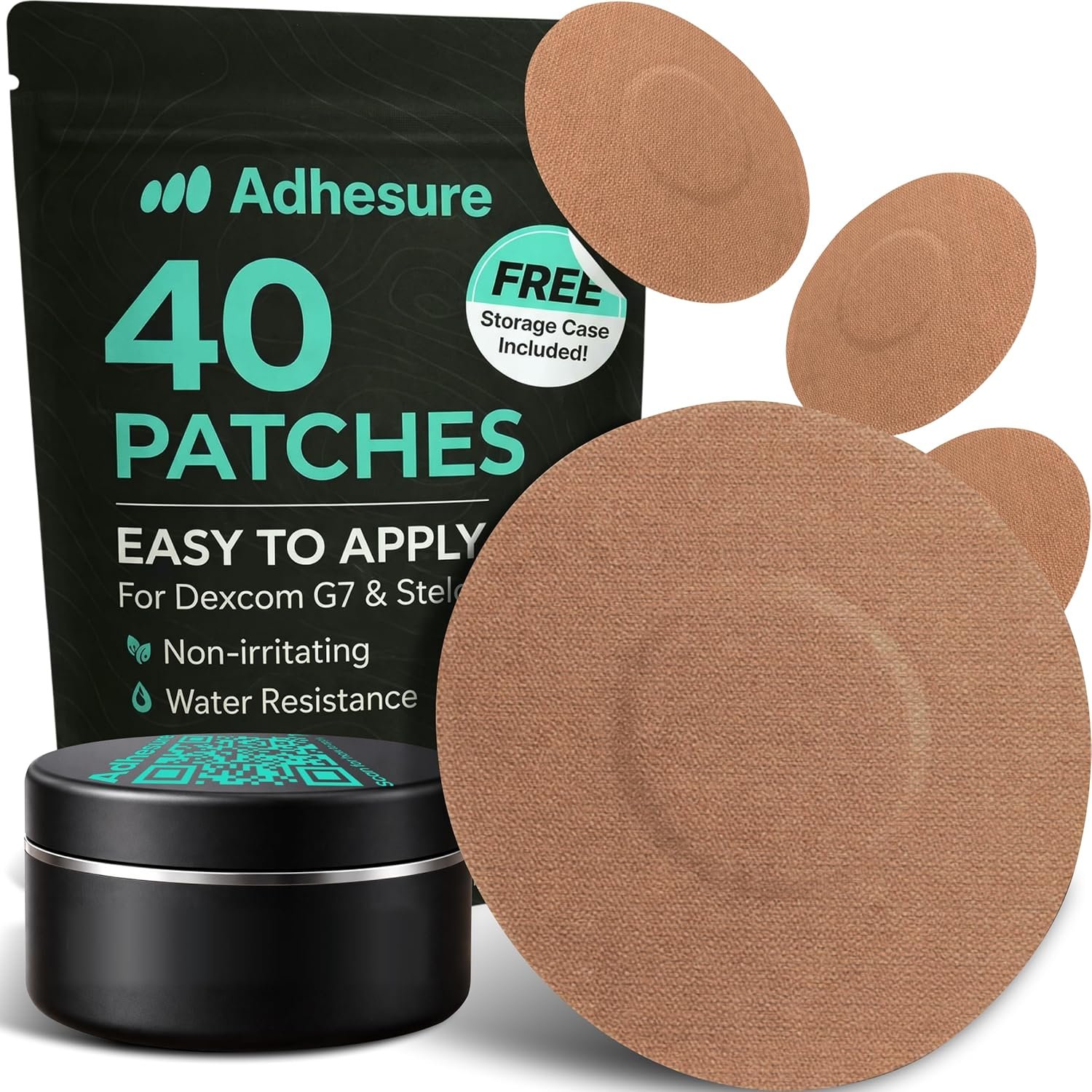Adhesive Patches for Dexcom G7 & Stelo CGM – Waterproof & Sweatproof Over Patches – Overpatches for Continuous Glucose Monitor Sensor Protection, Brown – 40 Patches