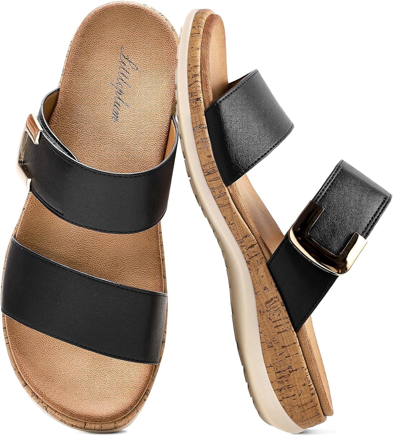 Littleplum Women Slides Sandals Arch Support Open Toe Slip on Sandals Soft Cushion Slippers Comfy Casual Summer Shoes for Walking,Beach,Travel