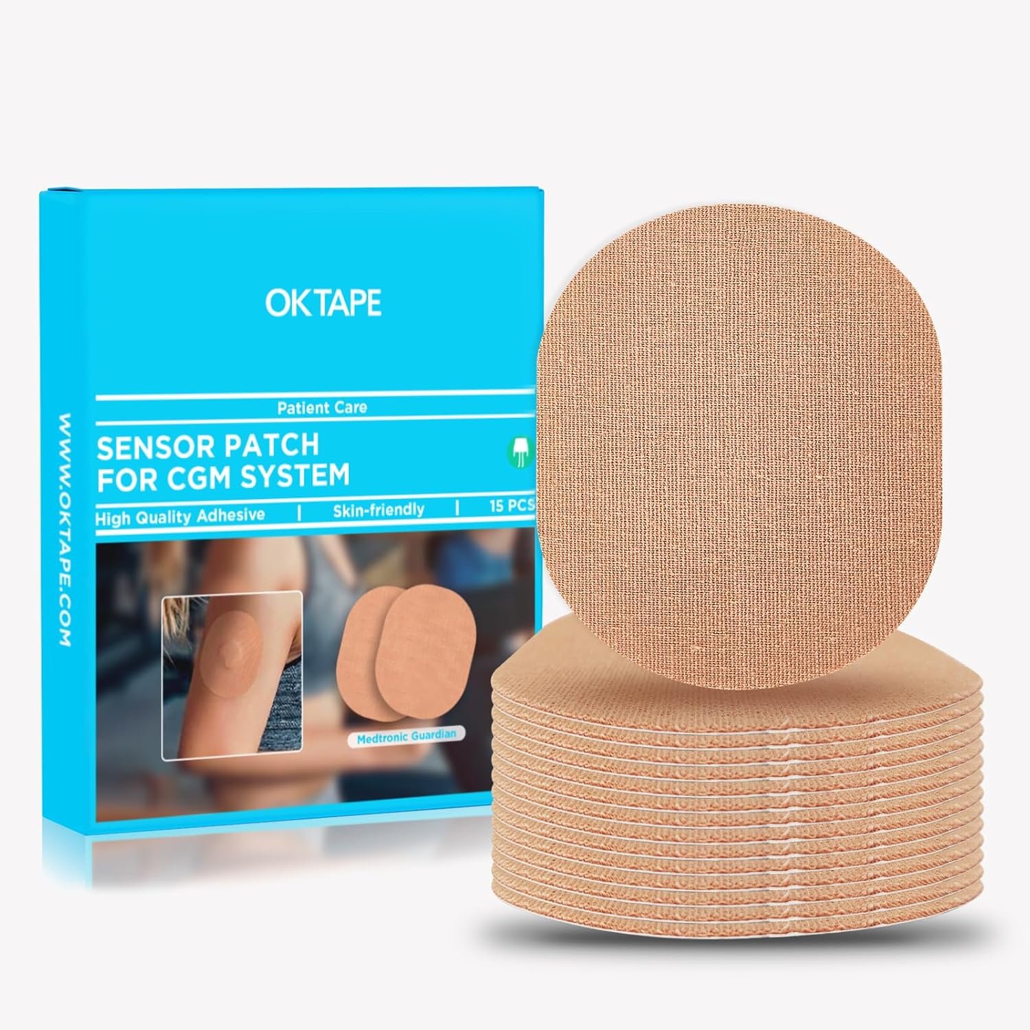 OK TAPE Adhesive Patches for MEDTRONIC Guardian and Other Sensor, Waterproof & Sweatproof CGM Patches, Long Last Sensor Patches 15 PCS, Beige