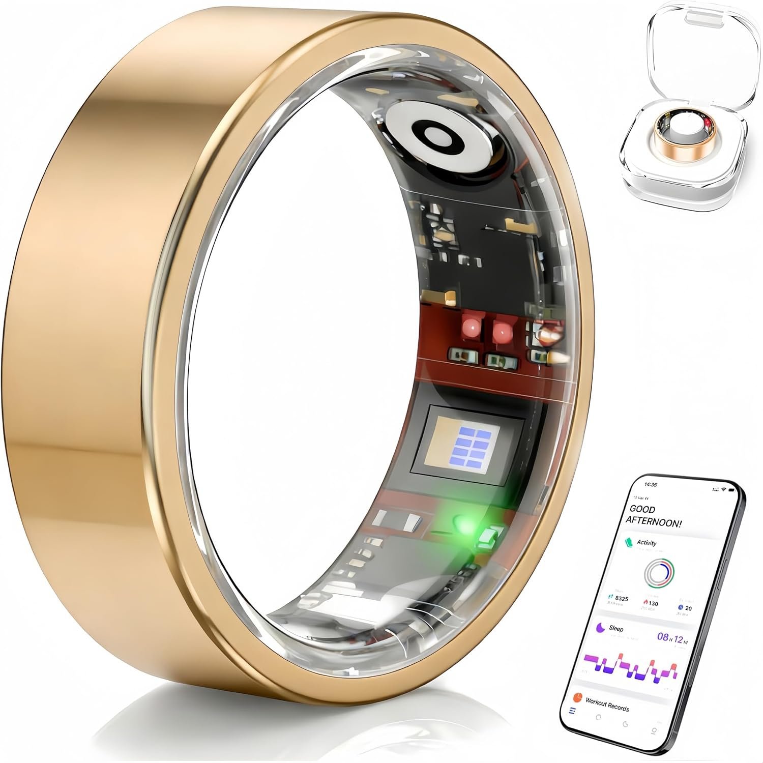 Smart Ring for Women & Men, Health Tracker Ring Supports Heart Rate, Blood Oxygen,and Charging case, IP68 Waterproof Fitness Ring for iOS/Android, No Subscription Fee (Rosegold, 8#)
