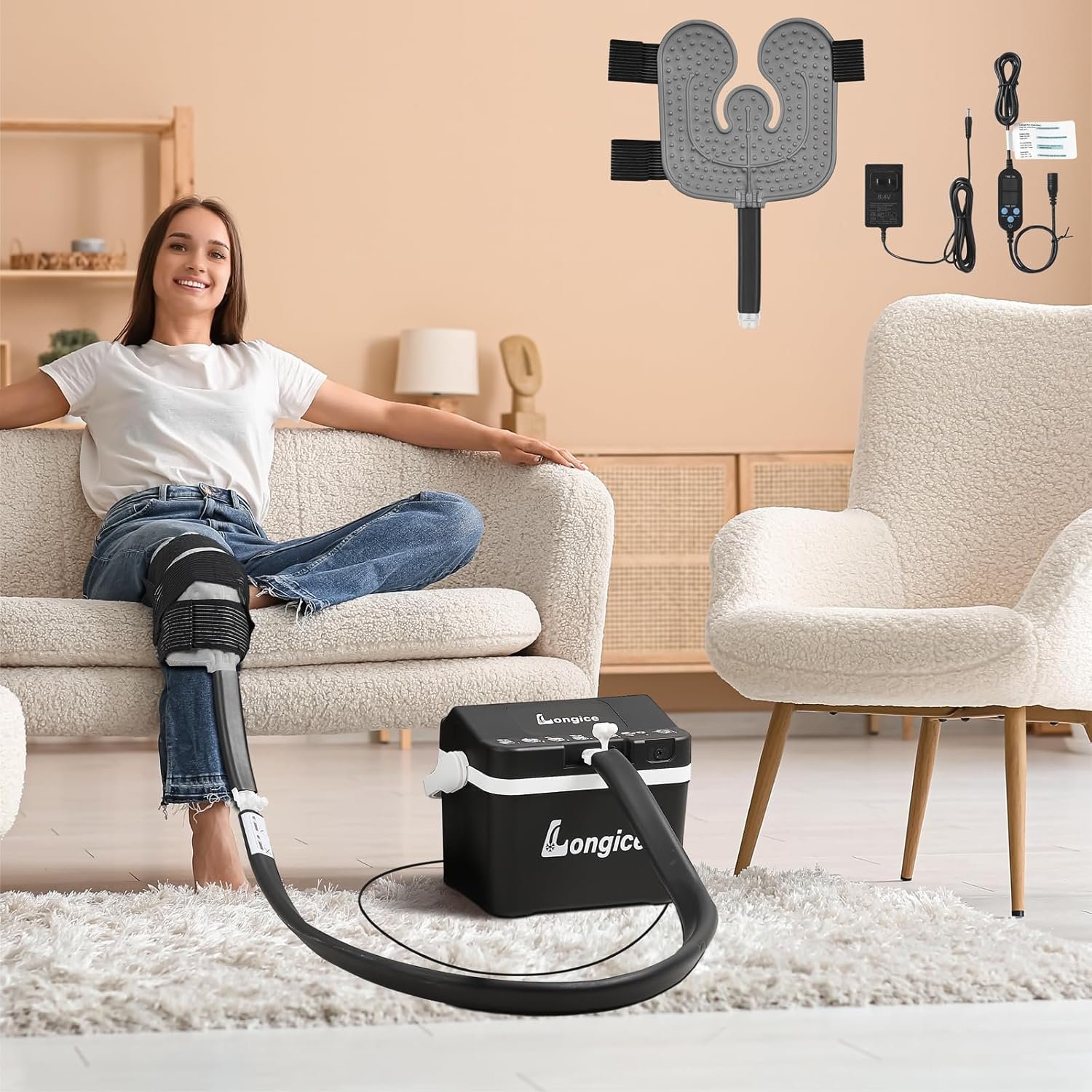 Longice Universal Ice Therapy Unit,Cold Therapy Unit with Programmable Timer,Cold Therapy System,Ice Therapy Machine for Shoulder,Knee,Foot (Black)