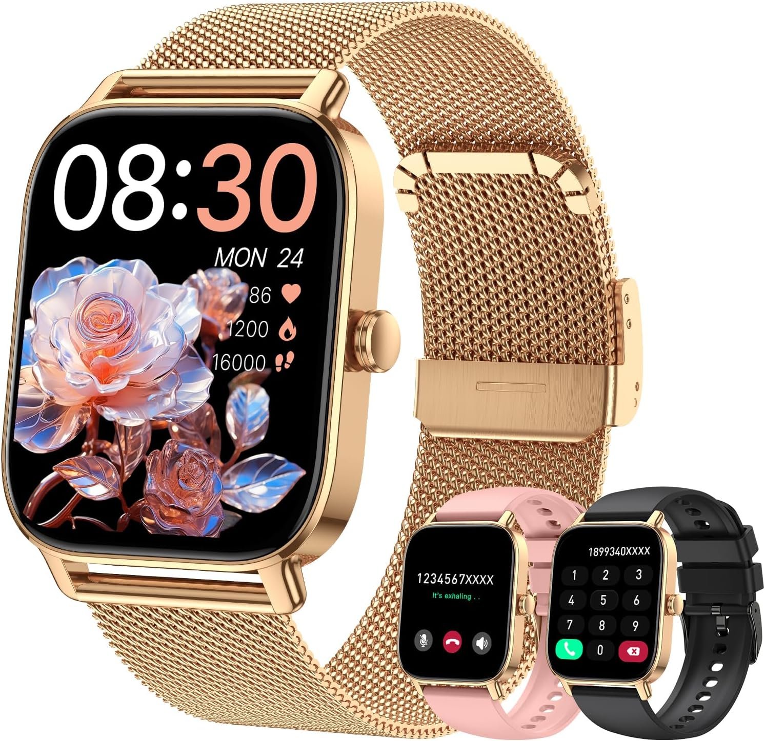 Smart Watch For Women Android/iPhone: Fitness Trackers Smartwatch 1.85″ Bluetooth Calls Answer/Make IP68 Waterproof Womens Watches Activity Pedometer Heart Rate Monitor 130+ Sports Model 3 Bands