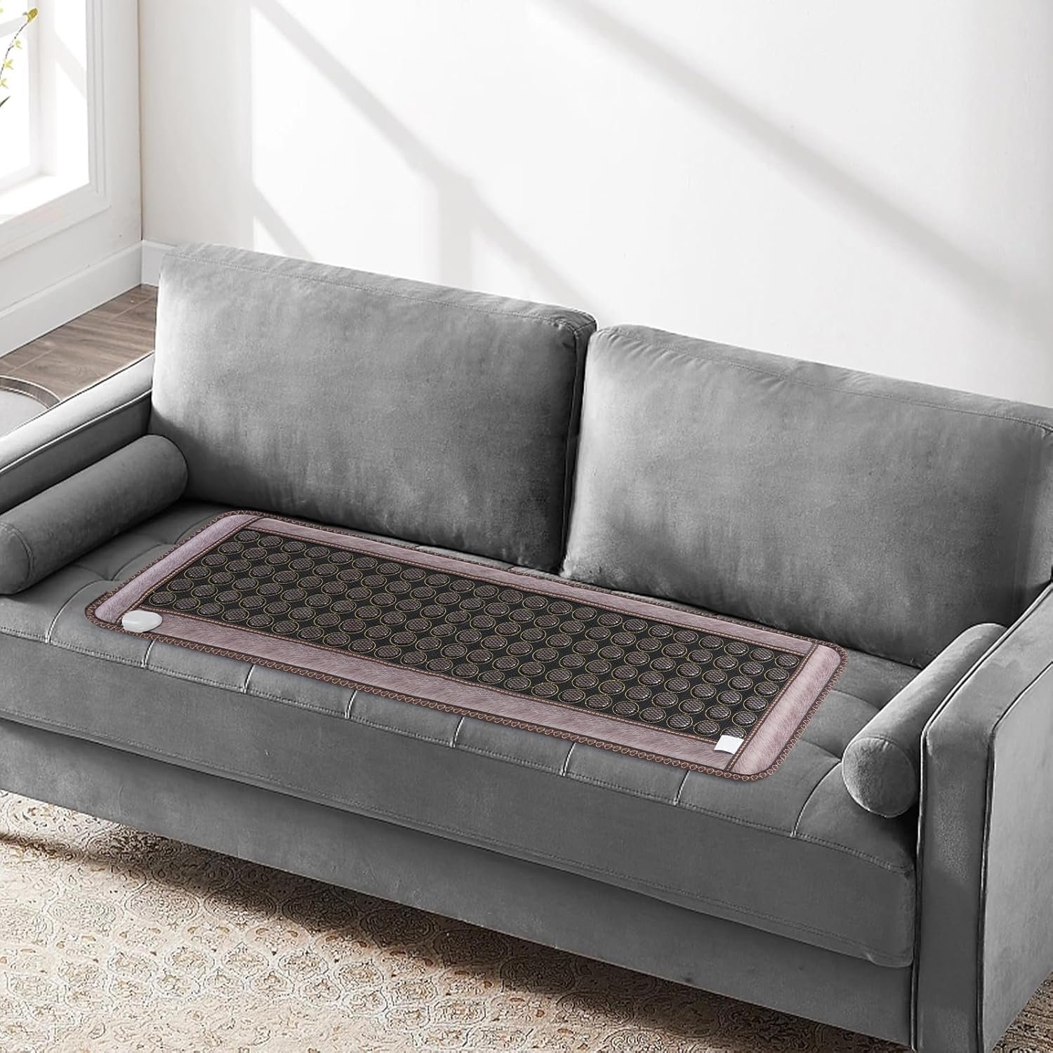 Far Infrared Heating Pad, 20” x 59” Jade Tourmaline Stone Heating Mat for Back Neck Shoulder Muscle Pain Relief, 68-158℉ Full Body Electric Heated Pad Grounding Blanket for Home Office (Pink)