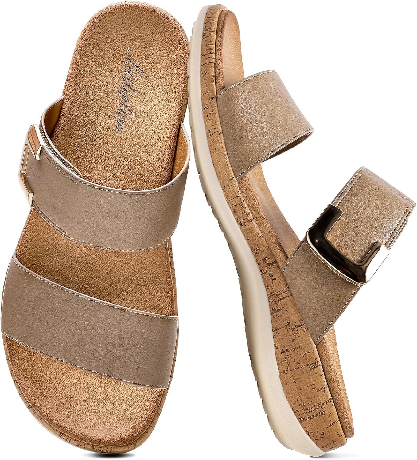 Littleplum Women Slides Sandals Arch Support Open Toe Slip on Sandals Soft Cushion Slippers Comfy Casual Summer Shoes for Walking,Beach,Travel