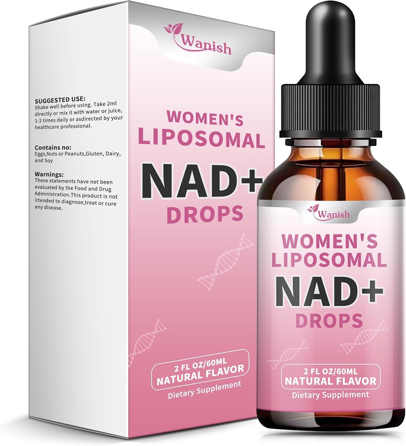 Wanish Liposomal NAD Liquid Supplement for Women, Pure 500mg NAD Nicotinamide – Cell Regeneration，Energy & Metabolism Support, Vegan,Sugar Free，Additives Free，2 Fl Oz