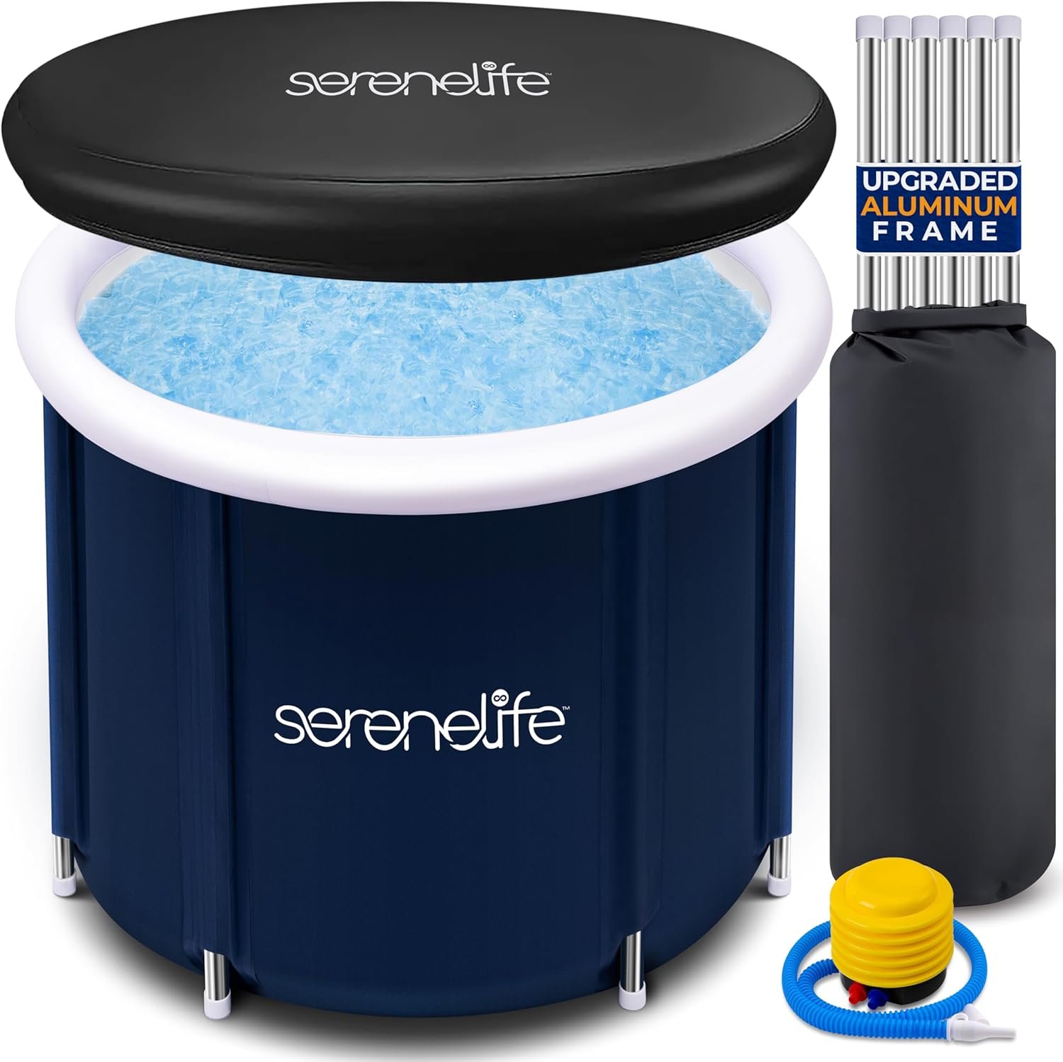 SereneLife Inflatable Insulated Cold Plunge Tub – One Person Ice Bath Tub with Lid, Cold Plunge Relaxation Pod for Athletes with 78 Gallons Capacity (Black)