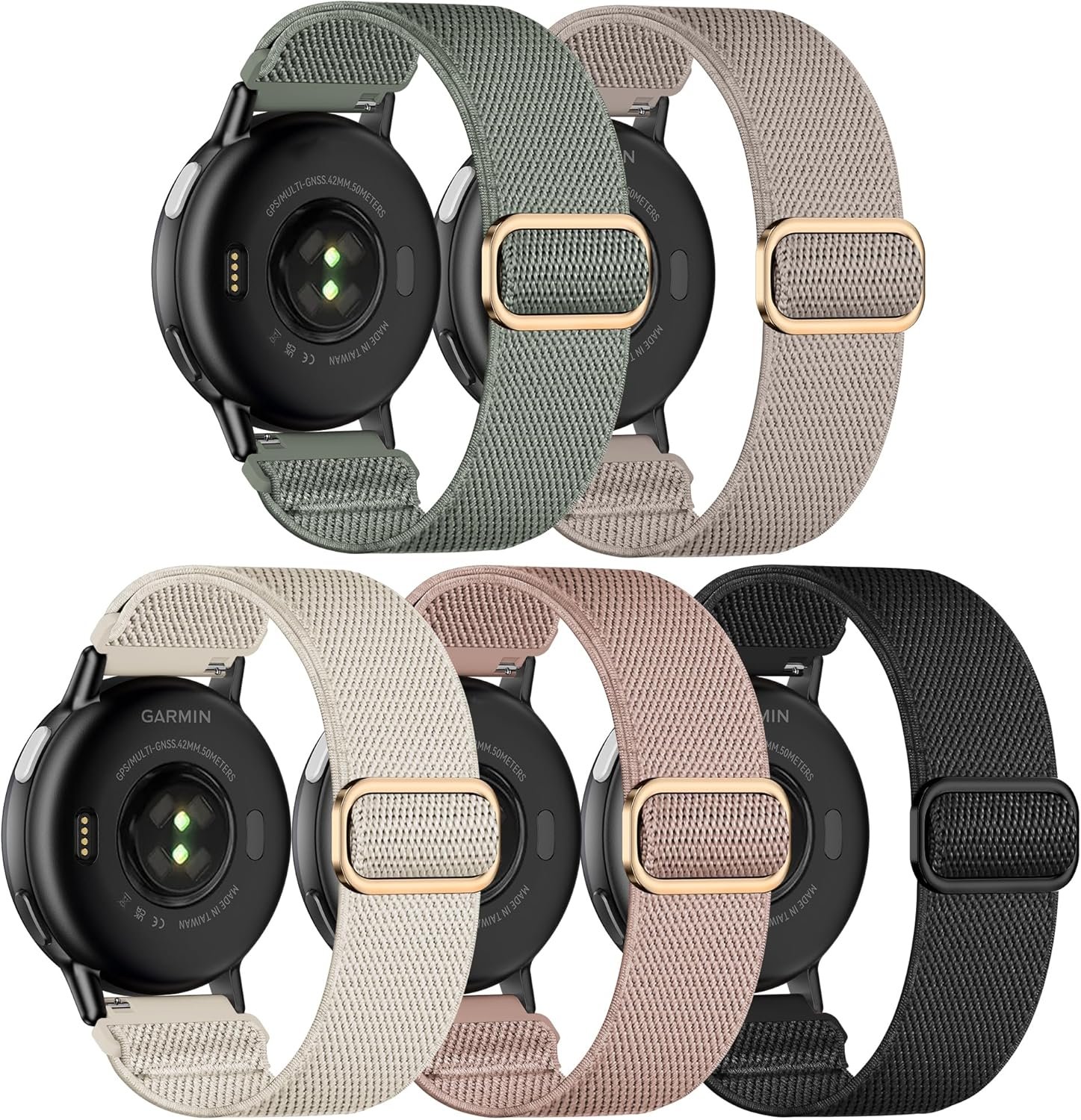 5 Pack Stretchy Nylon Bands Compatible with Garmin Vivoactive 5/Vivoactive 6/Forerunner 55/165 Watch,20mm Soft Elastic Adjustable Replacement Sport Straps for Garmin Venu Sq 2 Women Men