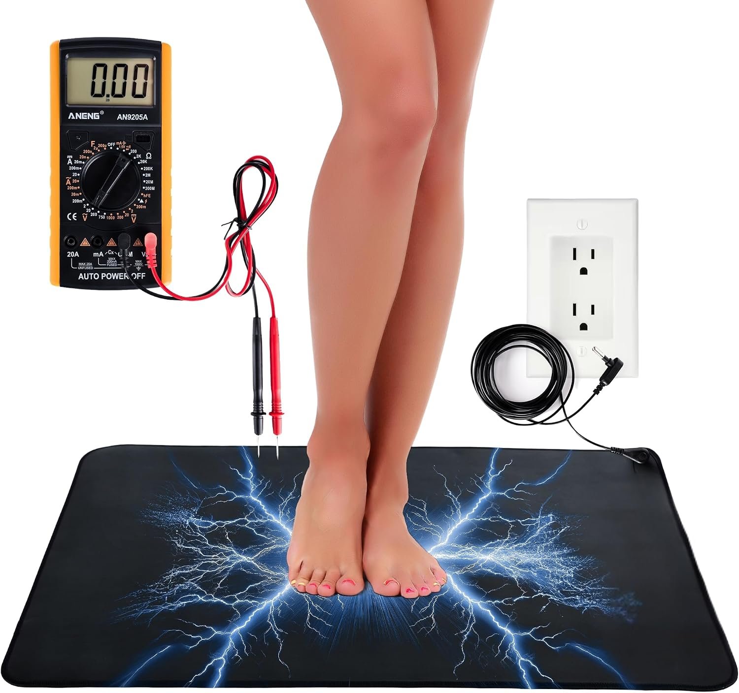 Grounding Mat for Feet & Desk – Better Sleep, Pain Relief & EMF Protection | 24″x16″ Conductive Carbon Earthing Pad | Boost Blood Circulation & Reduce Inflammation | 15ft Cord | Vegan Leather
