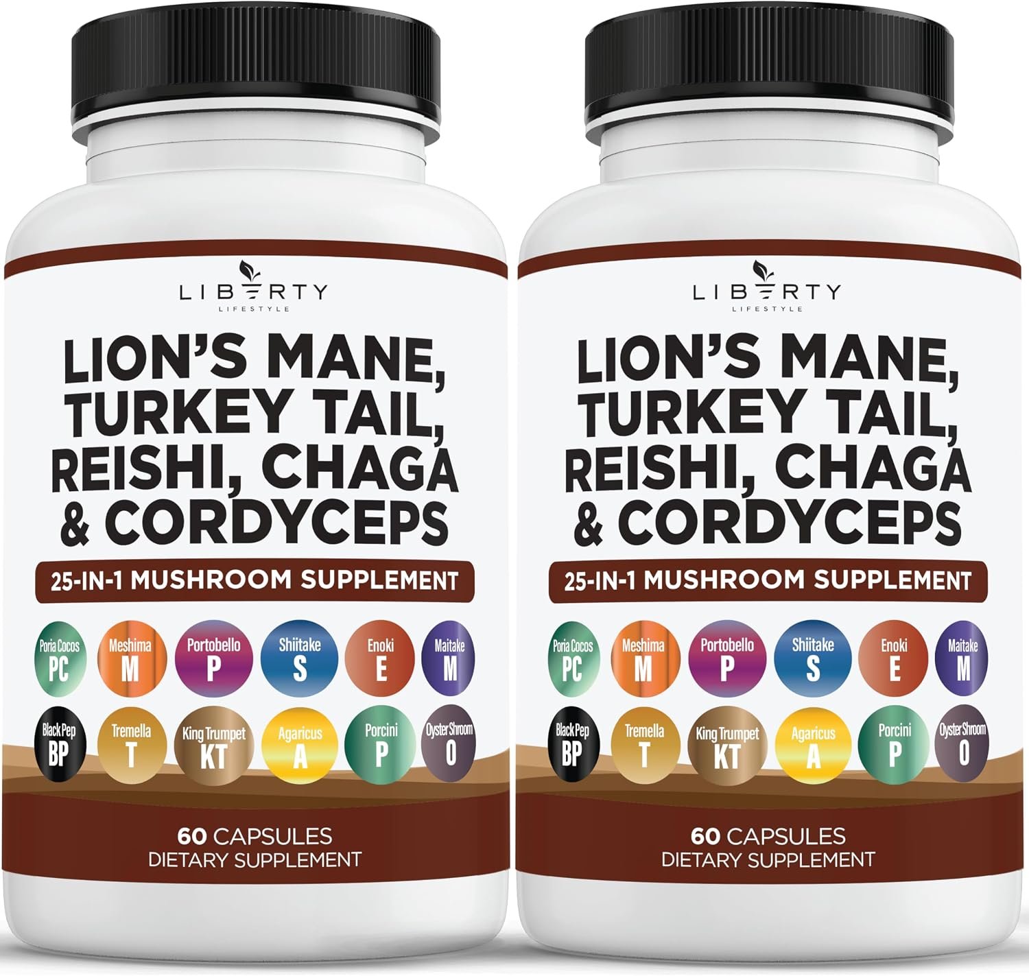 Liberty Lifestyle Lions Mane Mushroom Supplement with Turkey Tail Reishi Cordyceps Chaga with Marshmallow Root – 2-Pack