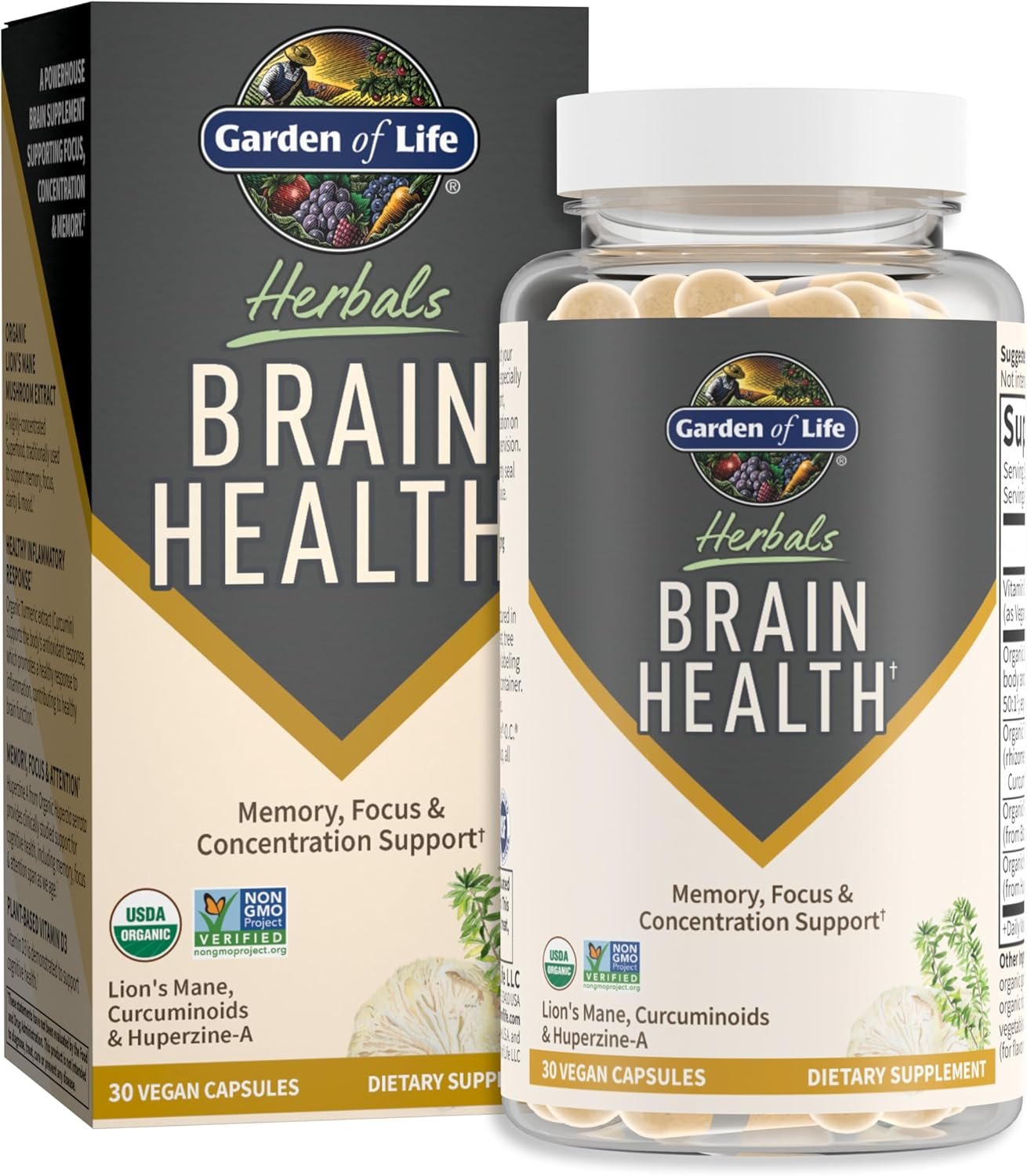Garden of Life Brain Health Supplement with Organic Lion’s Mane & Turmeric, Non-GMO, Gluten-Free, Mint Flavor – for Memory, Focus & Healthy Brain Function