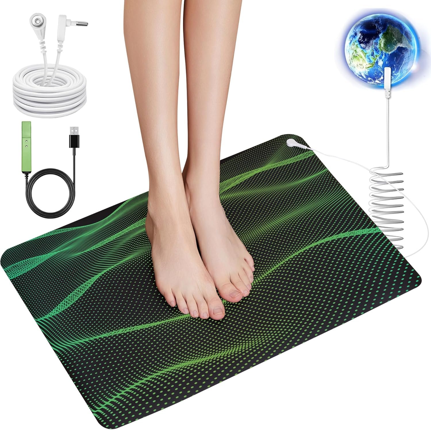 Grounding Mat for Feet,Earthing Mat Grounding Pad 24″X16″,Indoor Grounding Mat for Bed&Office&Under Desk, Conductive Foot Pad for Deep Sleep, Pain&Stress Relief with Conductivity Test Pen&15ft Cord