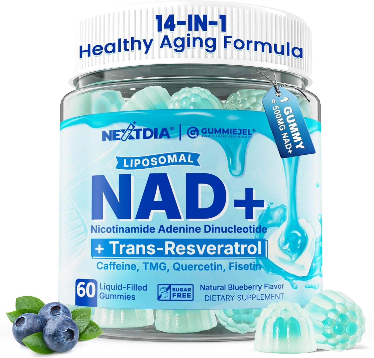Liposomal Nad+ Supplement for Women, Men – Max Absorption Nad Gummies Plus Resveratrol, Fisetin, Quercetin, TMG, Caffeine, B12 for Aging Defense, Energy & DNA Repair, Skin, Brain, Antioxidant – 60Cts