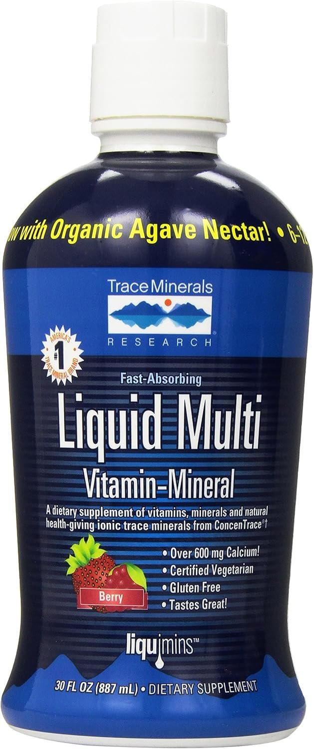 Trace Minerals | Liquid Multi Vitamin-Mineral | B Vitamins, Antioxidants, 72+ Ionic Daily Energy, Hair, Skin, Nails for Men and Women (Berry)
