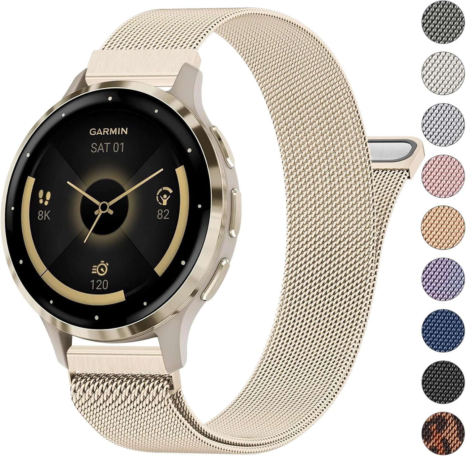 18mm Metal Bands for Garmin Venu 3S / Venu 4 41mm / Venu 2S / Vivoactive 4S / Vivomove 3S / Forerunner 265s Watch Bands, Quick Release Stainless Steel Metal Replacement Wristband Strap for Garmin Forerunner 255s/265s Bands Women Men