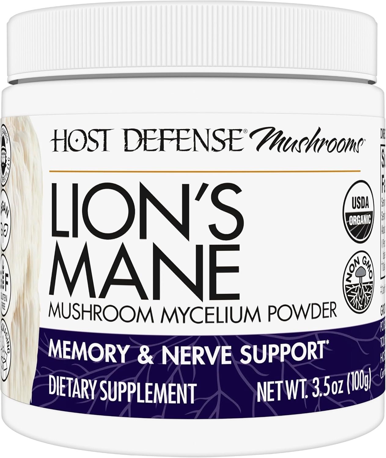 Host Defense Lion’s Mane Powder – Brain Health Support Supplement – Mushroom Supplement to Support Focus & Memory Function – Immune & Nervous System Support Supplement – 3.5 oz (66 Servings)