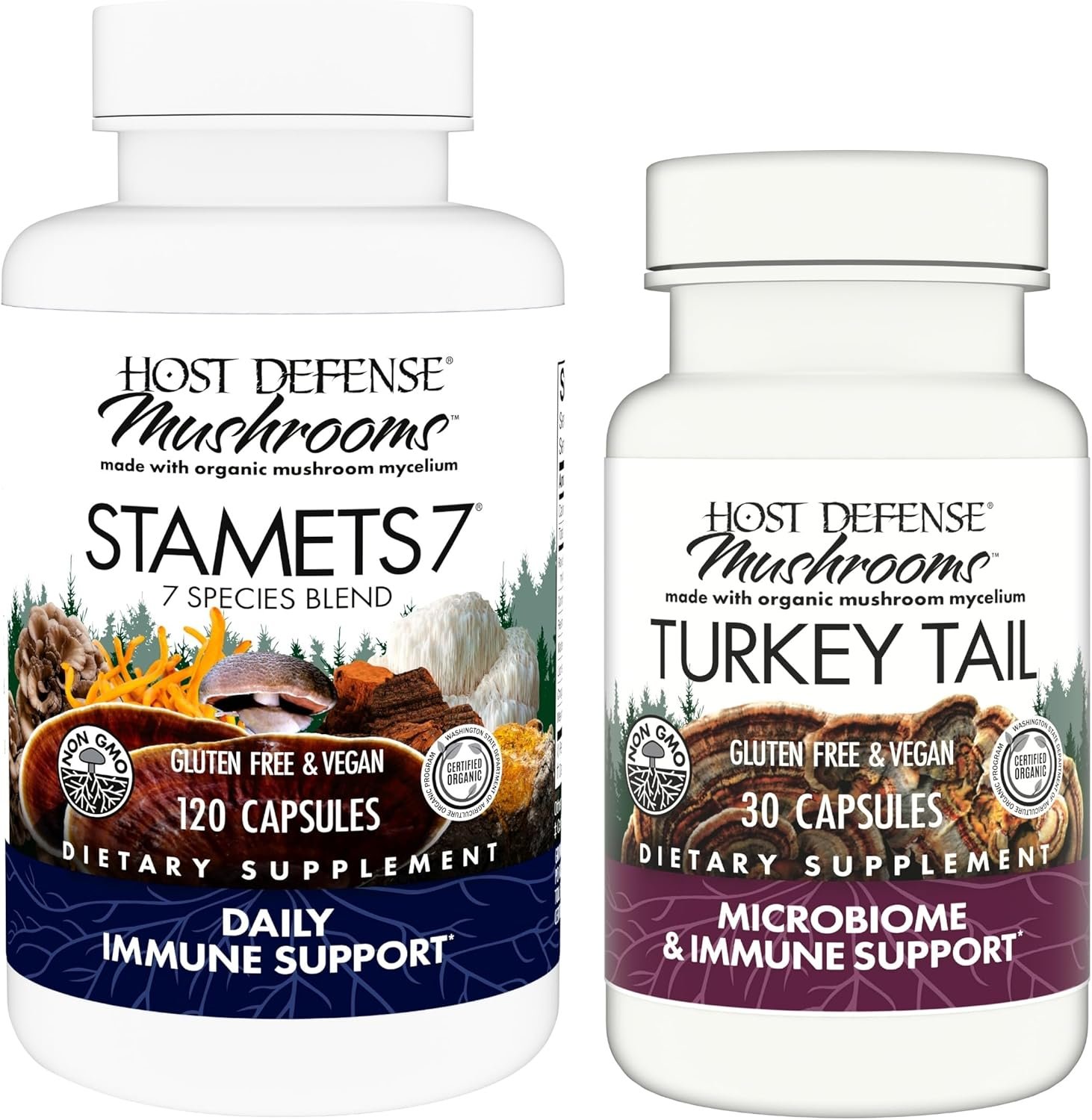 Host Defense Bundle with Stamets 7, 120 Count & Turkey Tail Capsules, 30 Count – Support Immune Health & Function – Support Digestive & Immune Health