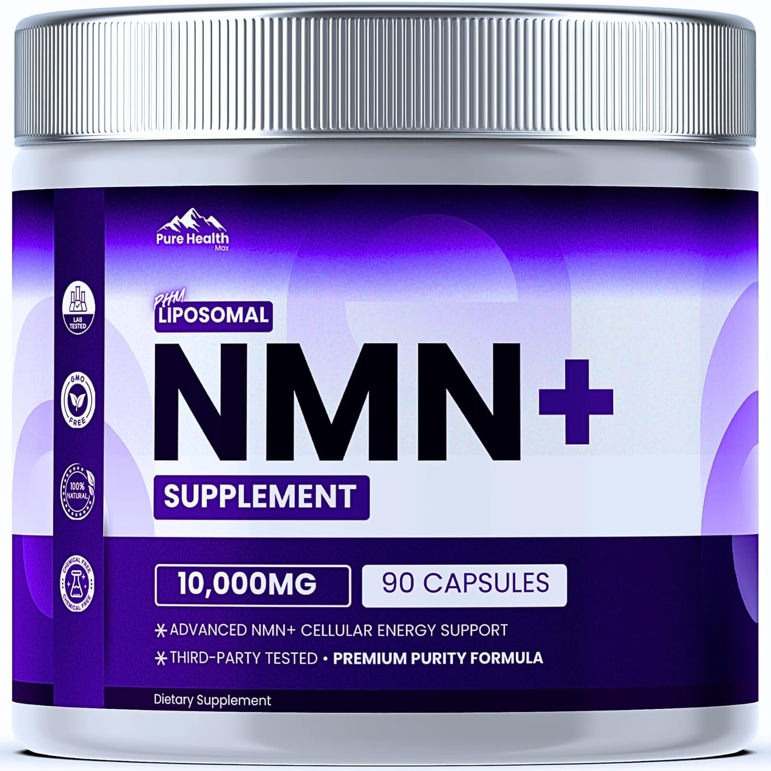 PURE HEALTH MAX NMN Supplement with NAD+ and Resveratrol – NMNH Alternative | NAD Liposomal Supplements for Men and Women – Supports Cellular Energy | 90 Capsules, 3 Months Supply