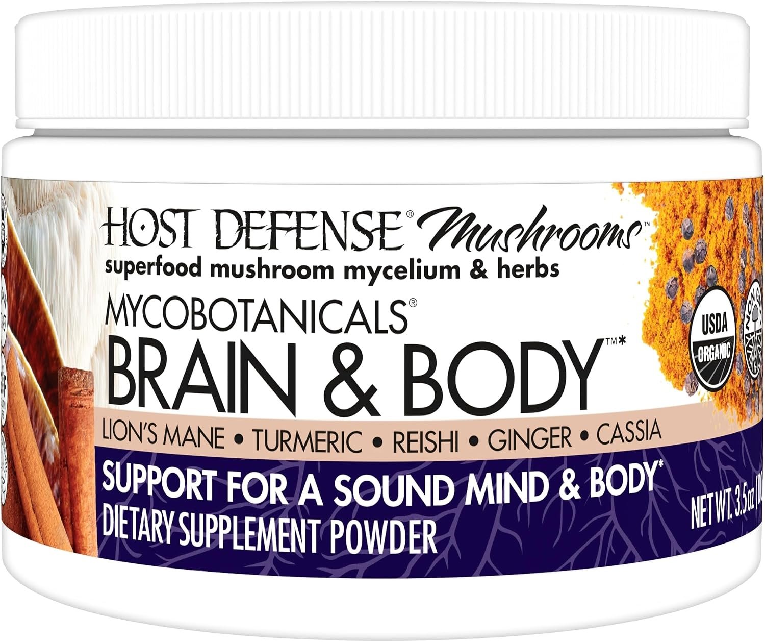 Host Defense MycoBotanicals Brain & Body* Powder – Digestive & Immune Support Supplement with Lion’s Mane & Reishi Mushroom – Brain Supplement to Support Memory & Focus – 3.5 oz (33 Servings)