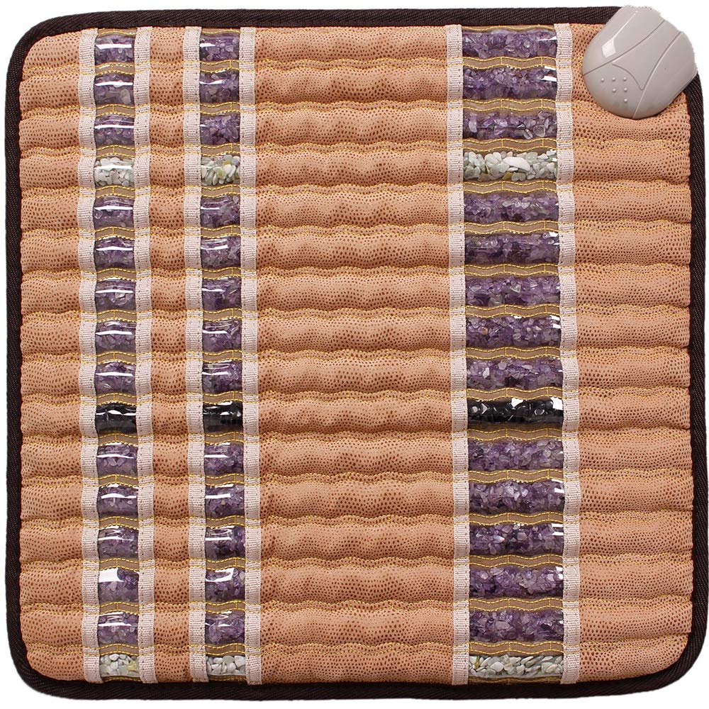 Isabella- Far Infrared Amethyst Jade Obsidian Crystal Stone Tan Mat (18″ L x 18″ W) – Negative Ion – Adjustable Temperature – Heating Pad