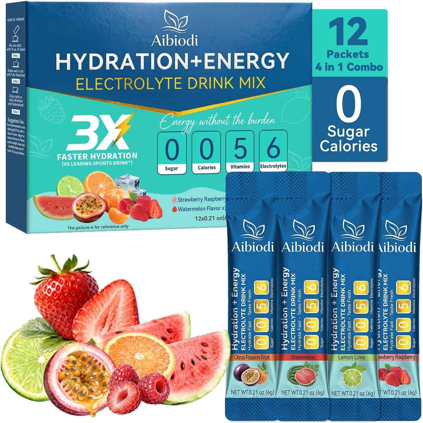 Electrolytes Powder Packets – Sugar Free & Zero Calorie Liquid Daily IV Drink Mix – Instant Hydration & Energy Supplement with 6 Electrolytes and 5 Vitamins, Keto Friendly & Vegan – 12 Sticks
