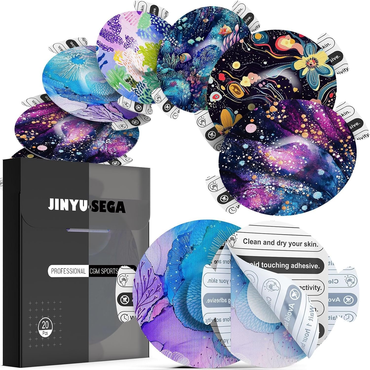 Jinyusega Adhesive Patches for G7-20pcs G7 Overpatches Waterproof, with Easy-Peel Tab Pre-Cut Backing,CGM Sensor Tape for 10-14 Days Sealove