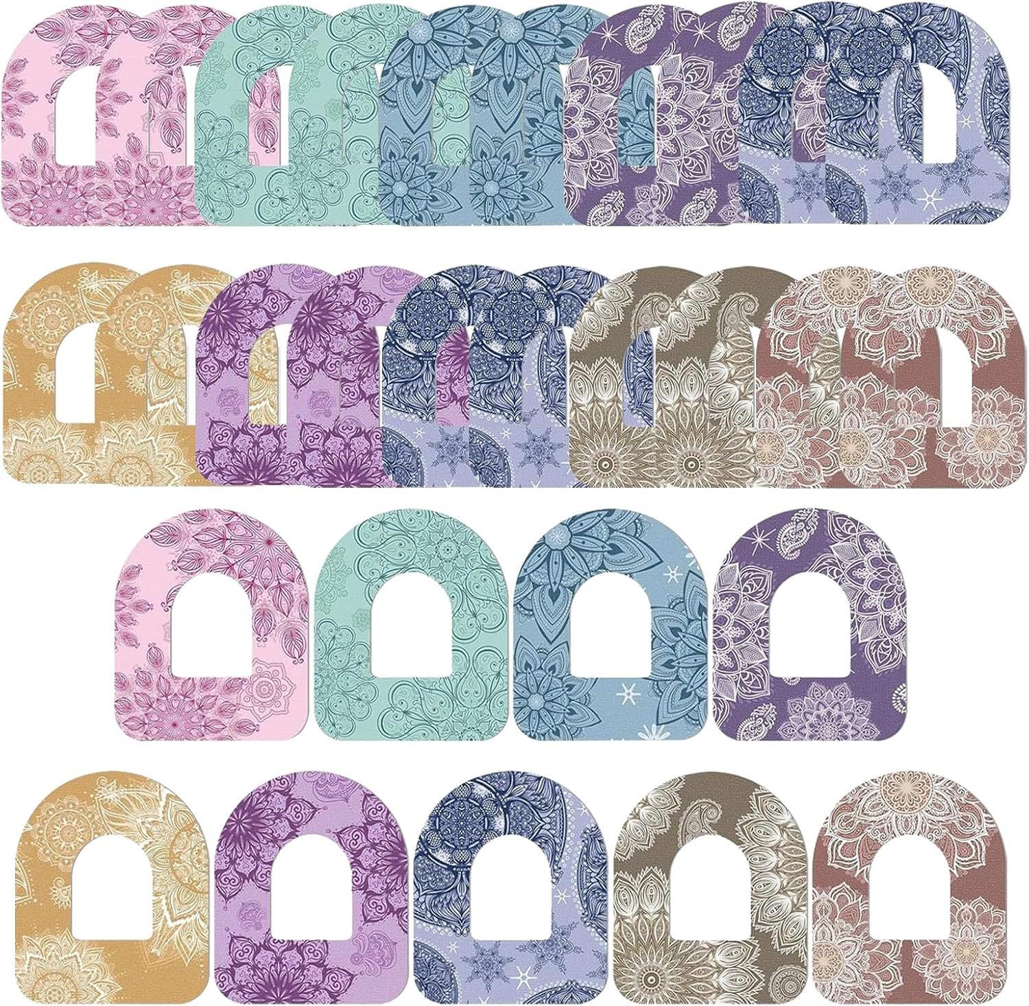 20 Pcs Adhesive Patches Compatible for Omnipod 5, Waterproof & Breathable CGM Overpatches, Pre-Cut Sensor Covers for Continuous Glucose Monitor Protection, Colorful Mandala Floral Design