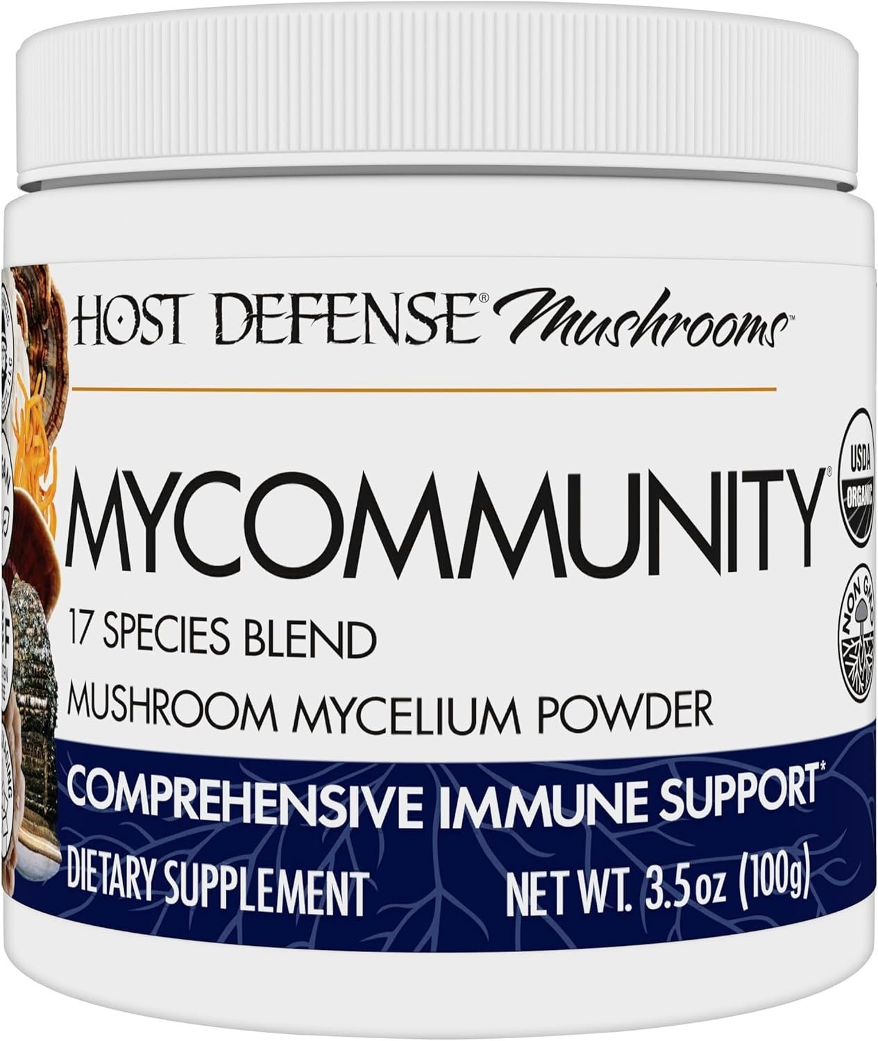 Host Defense MyCommunity Powder – 17 Species Blend Mushroom Supplement for Immune Support – Extract with Lion’s Mane, Reishi, Chaga, Cordyceps, Turkey Tail & More – 100g (66 Servings)