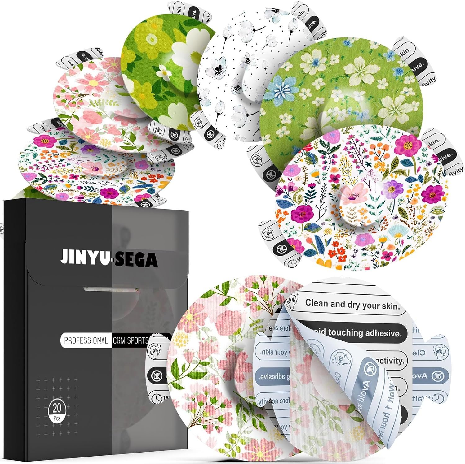 Jinyusega Adhesive Patches for Dexcom G7-20pcs Dexcom G7 Over Patches Waterproof, with Easy-Peel Tab Pre-Cut Backing,CGM Sensor Tape for 10-14 Days FreshFlow