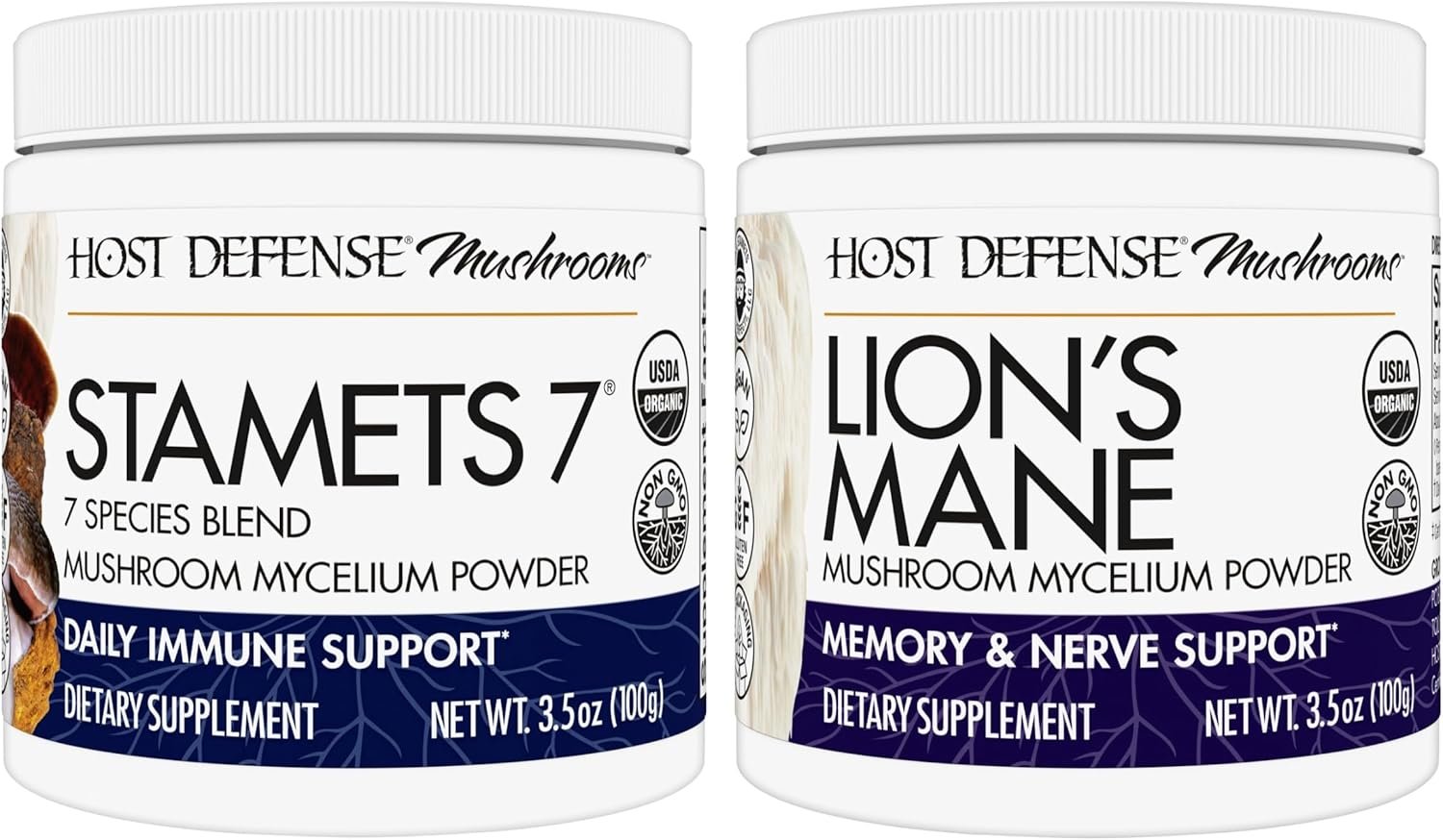 Host Defense Bundle with Stamets 7 Mushroom Powder, 3.5 oz & Lion’s Mane Powder, 3.5 oz – Support Immune Health with 7 Species Blend – Support Brain Health, Memory & Focus