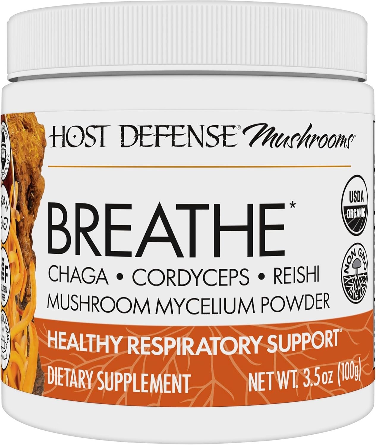 Host Defense Breathe* Powder – Immune & Respiratory Support Mushroom Supplement – Herbal Lung Health Support Supplement with Chaga, Reishi & Cordyceps – 3.5 oz (66 Servings)