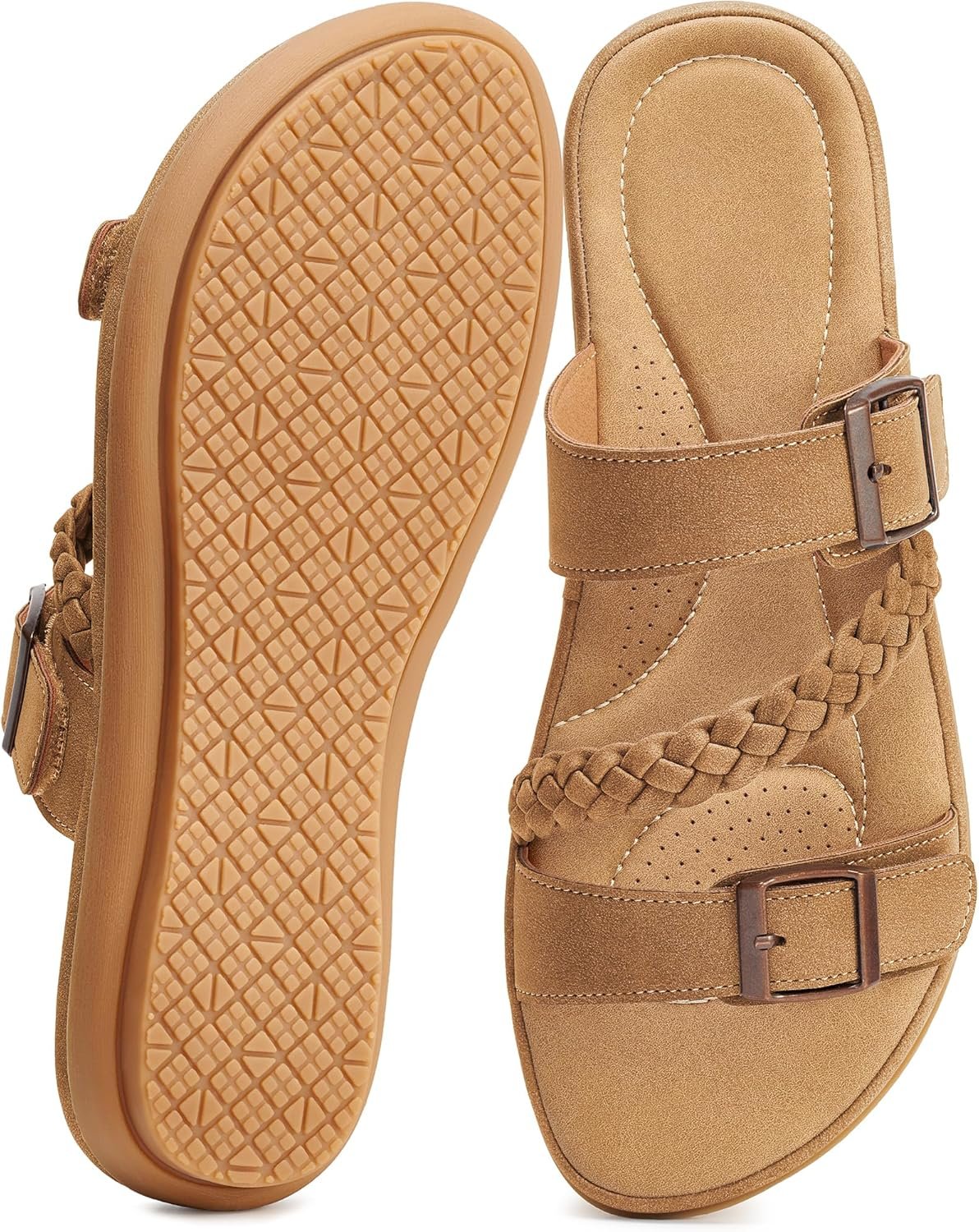 Aomigoct Womens Casual Slide Sandals: Slip-On & Adjustable Straps for Quick Outings – Cushioning Insoles & Soft Lining for Comfortable in Home Lounging – Busy Lifestyles