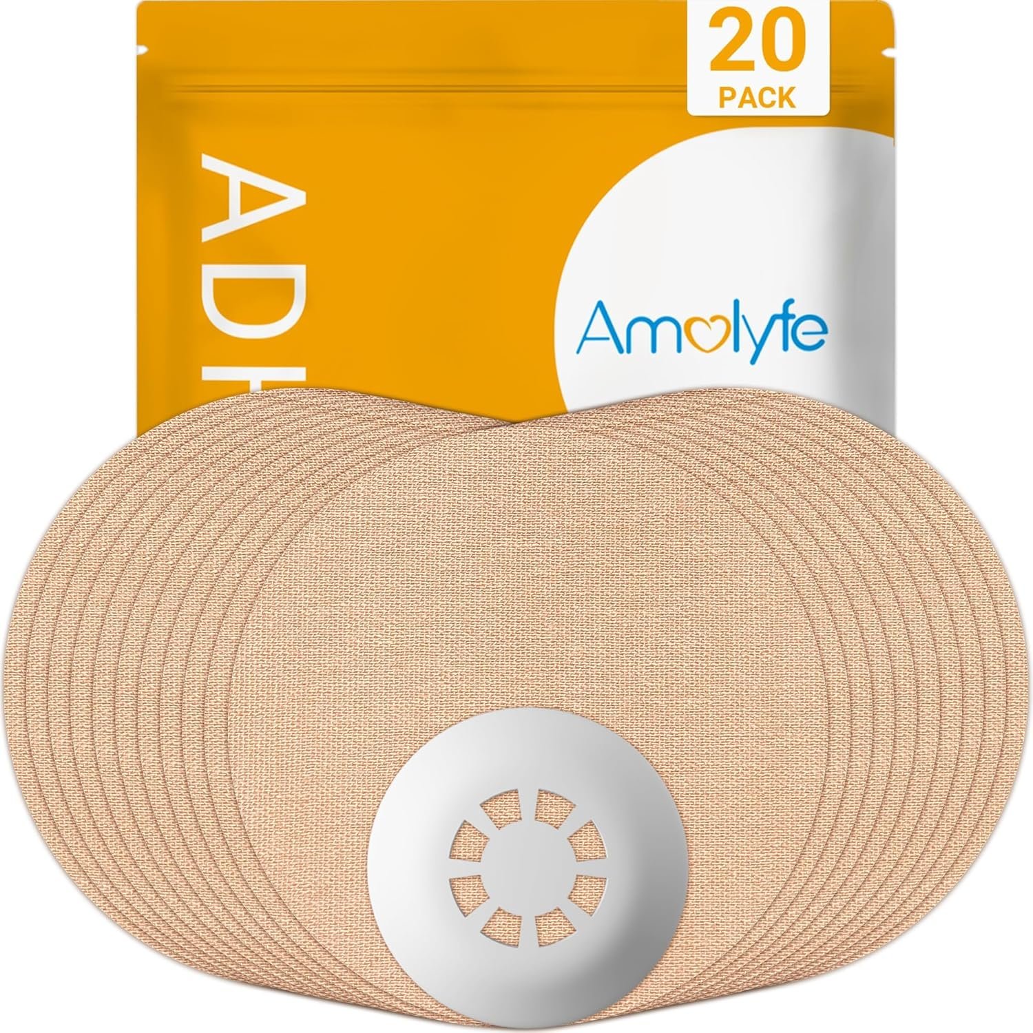 Libre 3 Sensor Covers Waterproof, 20-Pack Amolyfe Freestyle Libre 3 Plus Covers, Bump-Proof with Hard Cap, Waterproof Breathable Medical CGM Adhesive Patches, 14-Day CGM Protection (Tan)
