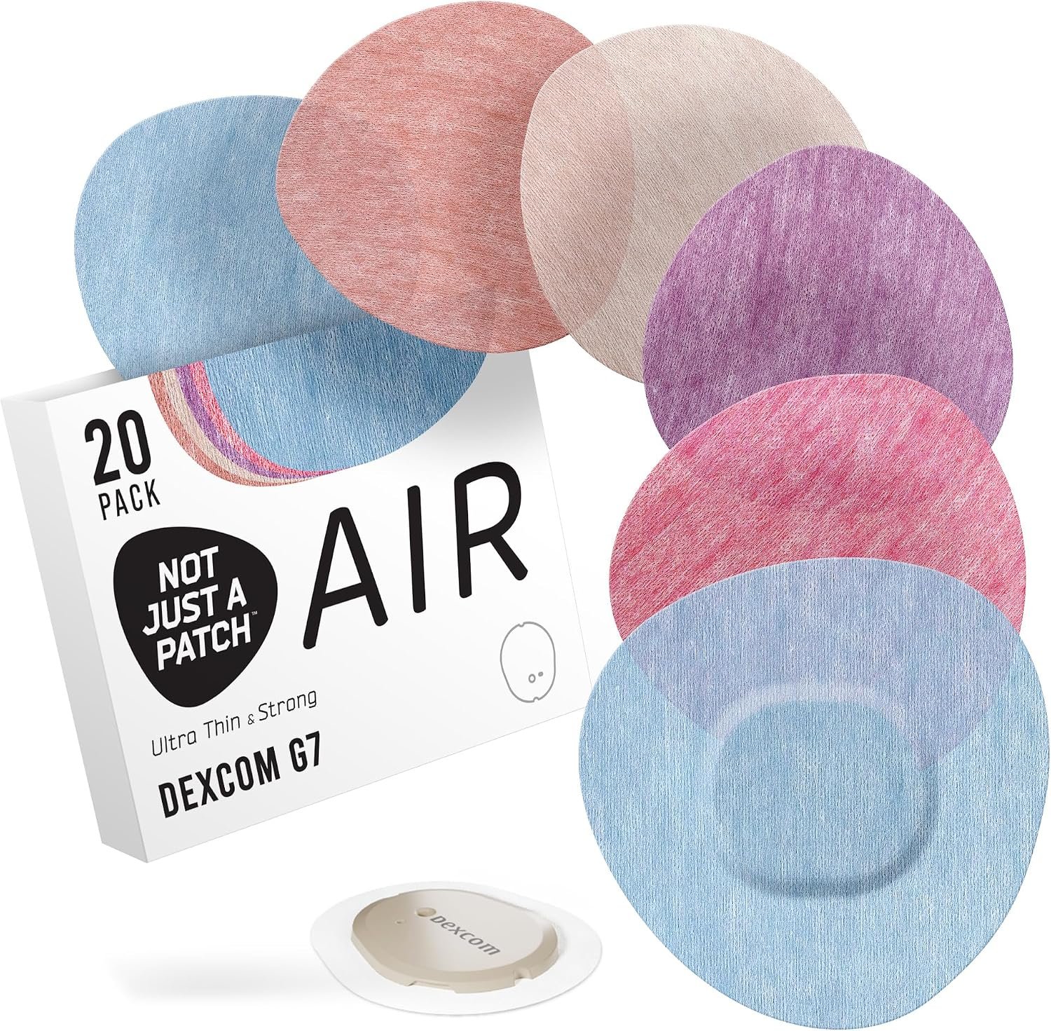 Not Just A Patch Air Dexcom G7 Adhesive Patches, Waterproof & Sweatproof Sensor Covers for Dexcom g7 & Stelo CGM, Stays Secure for 15 Days, Thin & Breathable, 20 Pack, Multicolor