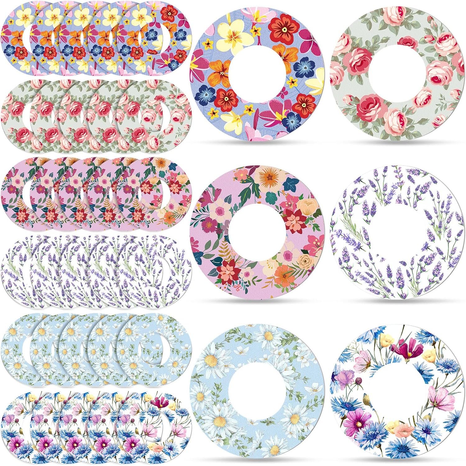 Weewooday 36 Pack Adhesive Patch with Flowers CGM Patches Waterproof CGM Covers Sweatproof Colored Sensor Continuous Glucose Monitor Protection Cover for Women