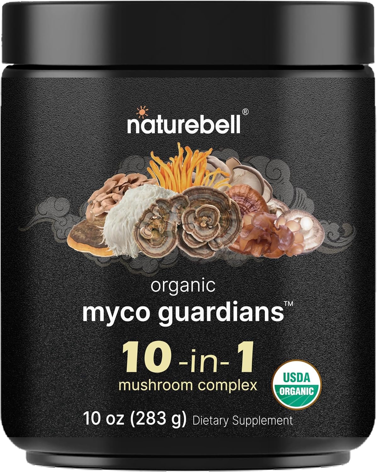 NatureBell Organic Mushroom Powder, 10oz | 10-in-1 Adaptogenic Blend with Lion’s Mane, Reishi, Shiitake, Chaga & More | Great for Coffee, Smoothies & Recipes