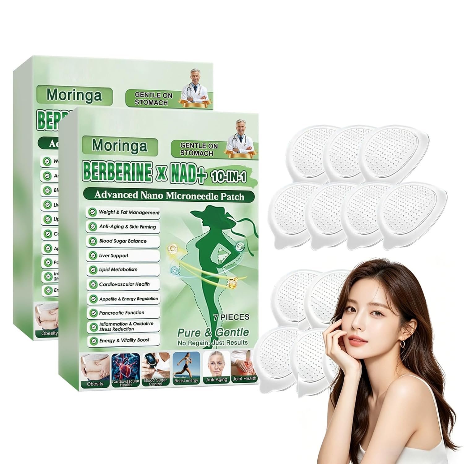 POSOJPIP Moringa Berberine Patches,2026 Upgraded 10-in-1 Nano Microdarts Patch,Natural Herbal Body Patch for Women & Men,Suitable for All Skin Types – Set of 2 Boxes