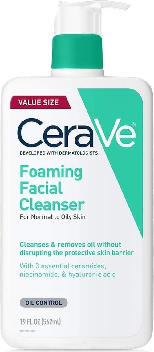 CeraVe Foaming Facial Cleanser, Face Wash for Oily Skin, 19oz | Skin Care with Hyaluronic Acid & Niacinamide, Makeup Remover, Daily Face Wash For Men & Women, Fragrance Free, Oil Control