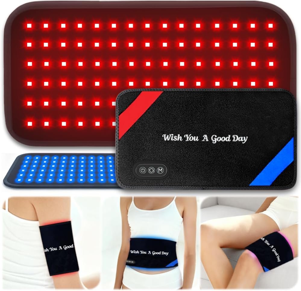 Red Light Therapy Pad for Body, 90 LEDs with Wearable Infrared & Blue Light | 13″x7.3″ Pad with 460nm Blue, 660nm Red & 850nm NIR Light, 27 Customizable Options for Personalized Use