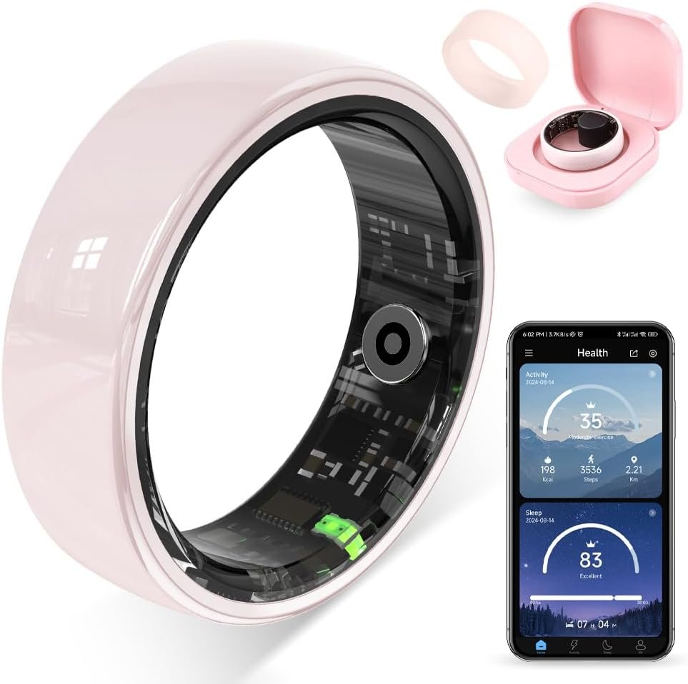 COLMI R02 Smart Ring for Women, Health Tracker & 5ATM. (Pink Ceramic, 7#) | No Subscription Fee & Skin Temperature, Heart Rate, Blood Oxygen, Sleep Health Monitoring, Sports Tracking, Menstrual Cycle.