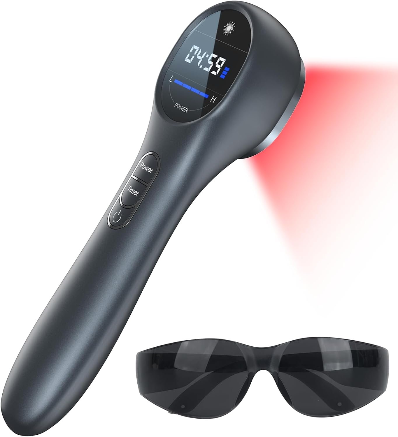 Handheld Red Light Therapy Device for Face, Body, Knee, Wrist | 660nm & 808nm Wireless & portable. Use on face, body & pets. Glasses included. LED Display Timer Control for Home Use.