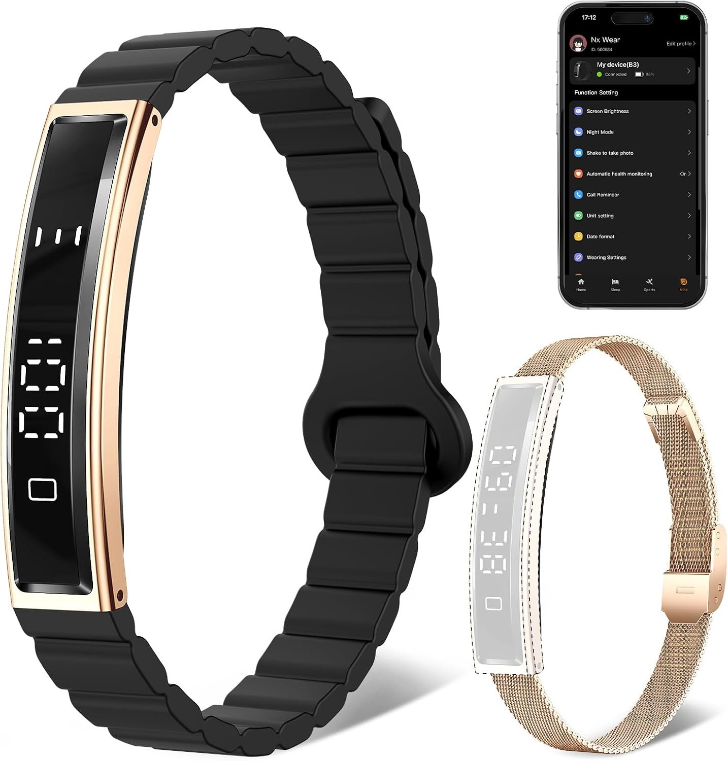 Smart Bracelet for Women Men Fitness Health Tracker with Heart Rate Sleep | 2 Bands 5ATM Waterproof Smartband with Multi-Sport Modes, Step Pedometer