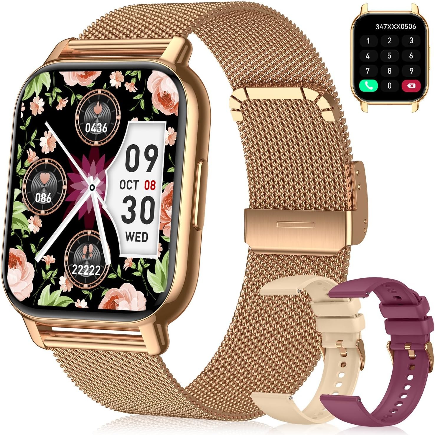 Fitness Tracker Smart Watch for Women Men, 1.85″ Activity Tracker with Heart Rate SpO2 Sleep Monitor, 110+ Sport Modes, IPX8 Waterproof Smartwatch for Android iOS Phone（3 Bands）