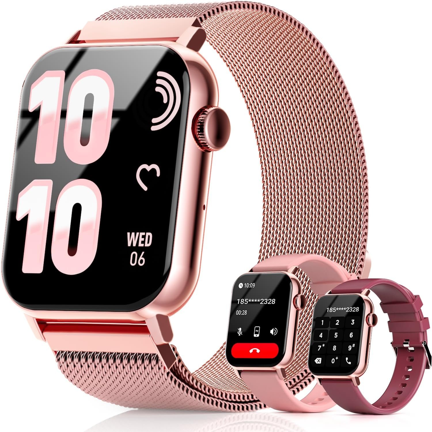 Trendia Smart Watches for Women, 1.83” HD Fitness Tracker with Answer/Make Calls, Heart Rate/Sleep/SpO2 Monitor, 120+ Sport Modes, IP68 Waterproof, Compatible iPhone/Android Rose Pink